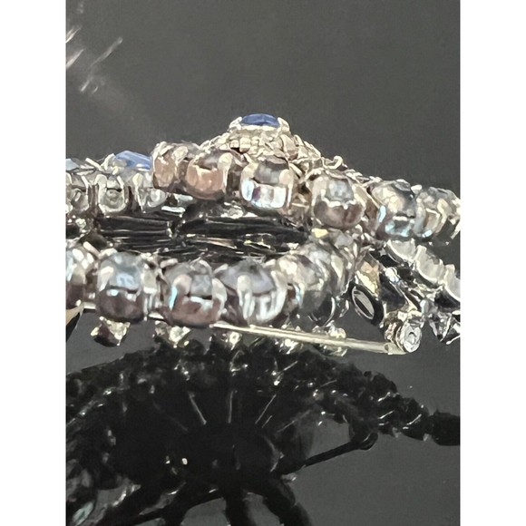 Vintage Sherman Brooch Earrings Dome Signed Blue Rhinestones Crystal Swarovski - Picture 5 of 14